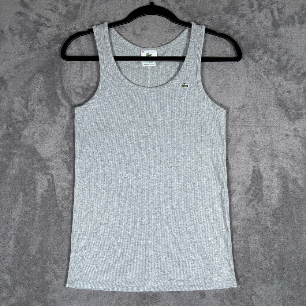 Women’s Lacoste Ribbed Tank Top Size 42 US 10 Large Gray Crocodile Logo